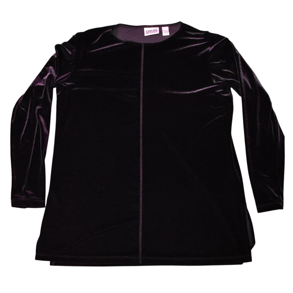 Chico's Design Black Stretch Velvet Long Sleeve Top - Whimsigoth - Womens Large